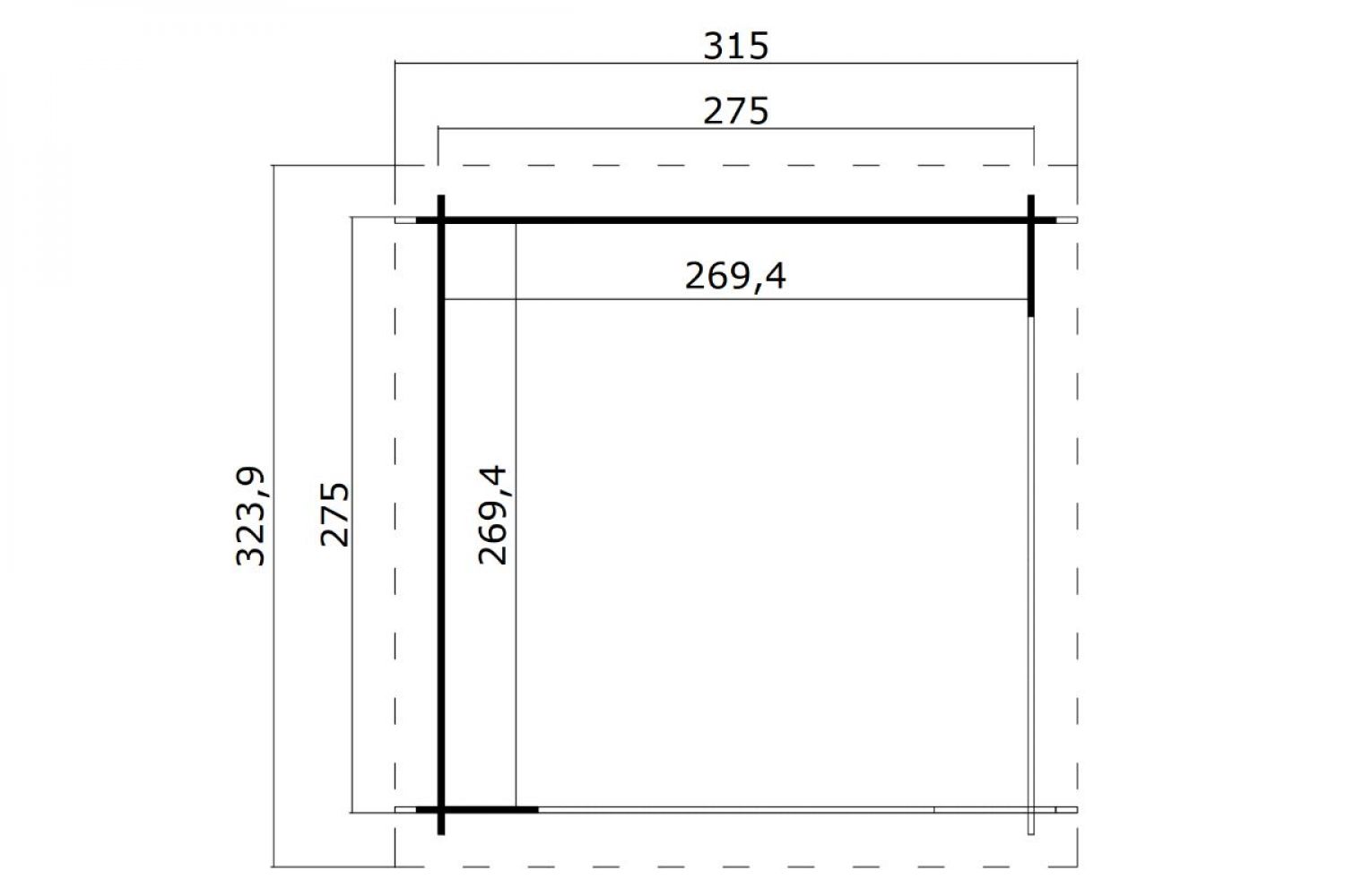 Blokhut Lara 275x275 cm plattegrond