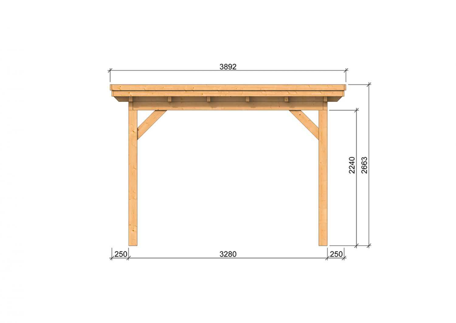 Overkapping Plat Dak Odense XL Type 2 Red Class Wood 550x378 cm - Zwarte wanden