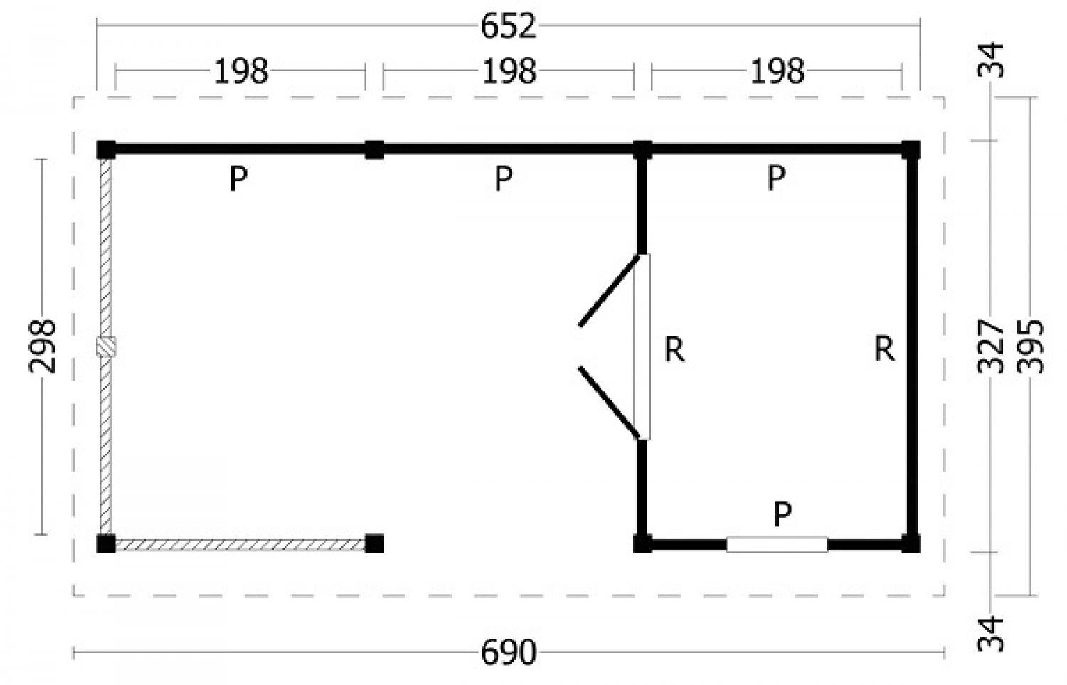 Plattegrond Overkapping Hamar L type 7 690x395 cm