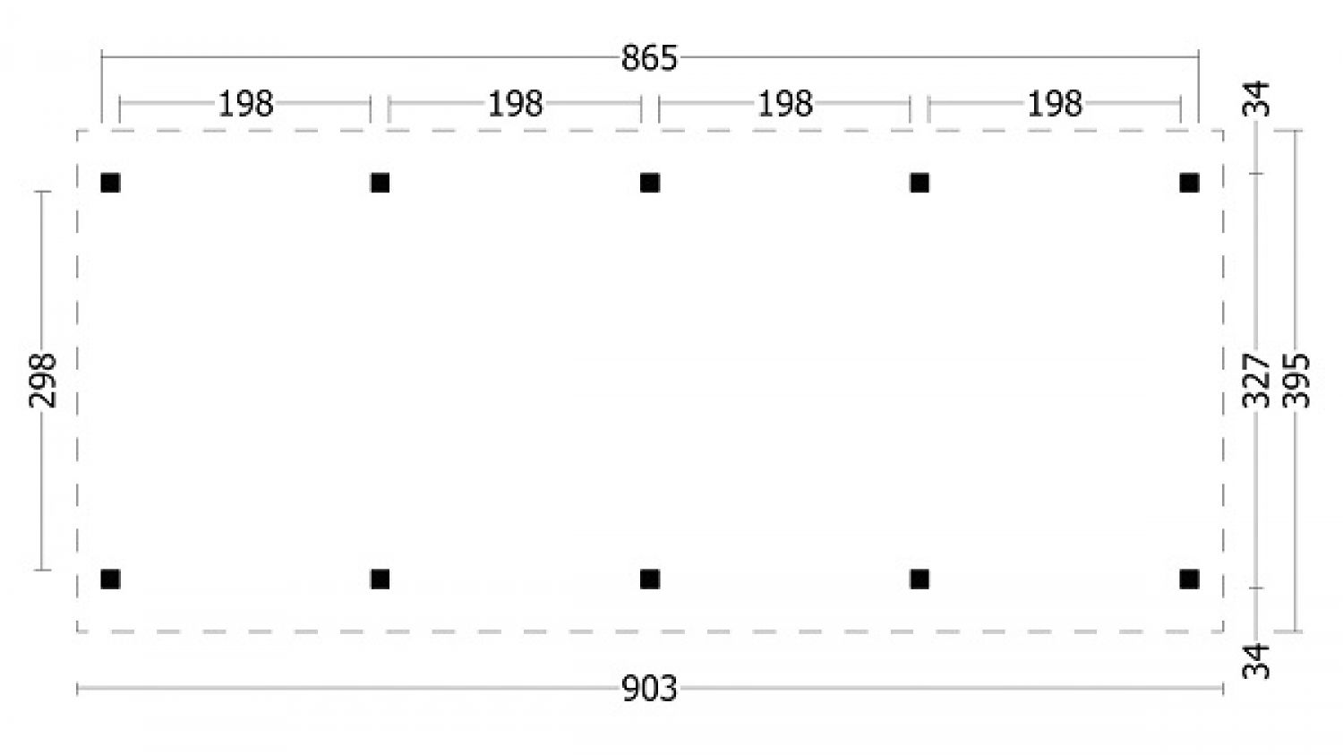 Plattegrond Overkapping Hamar L type 9 903x395 cm