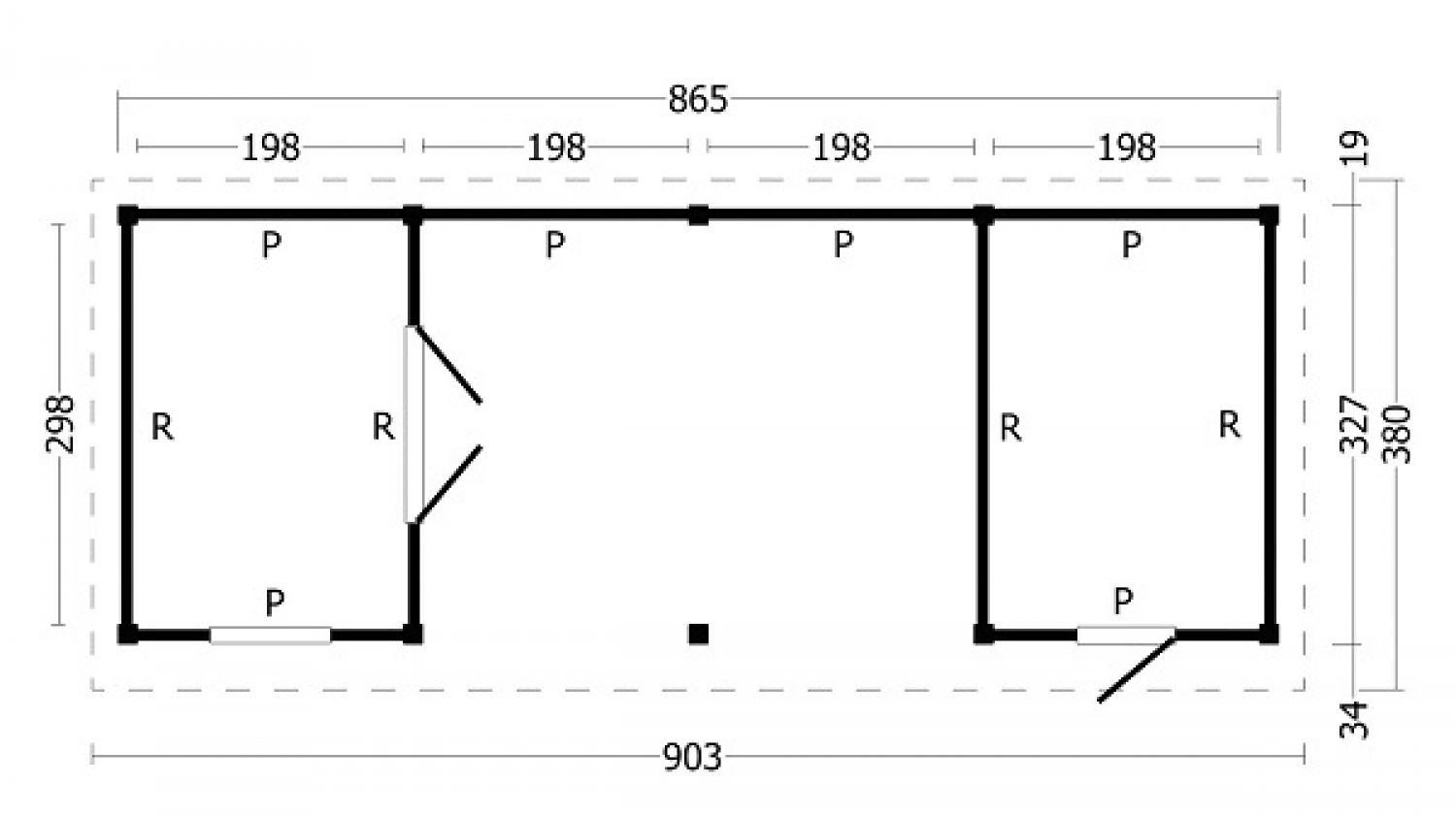 Plattegrond Overkapping Oslo L type 12 903x380 cm