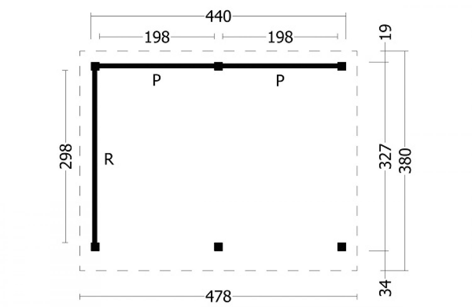 Plattegrond Overkapping Oslo L type 2 478x380 cm