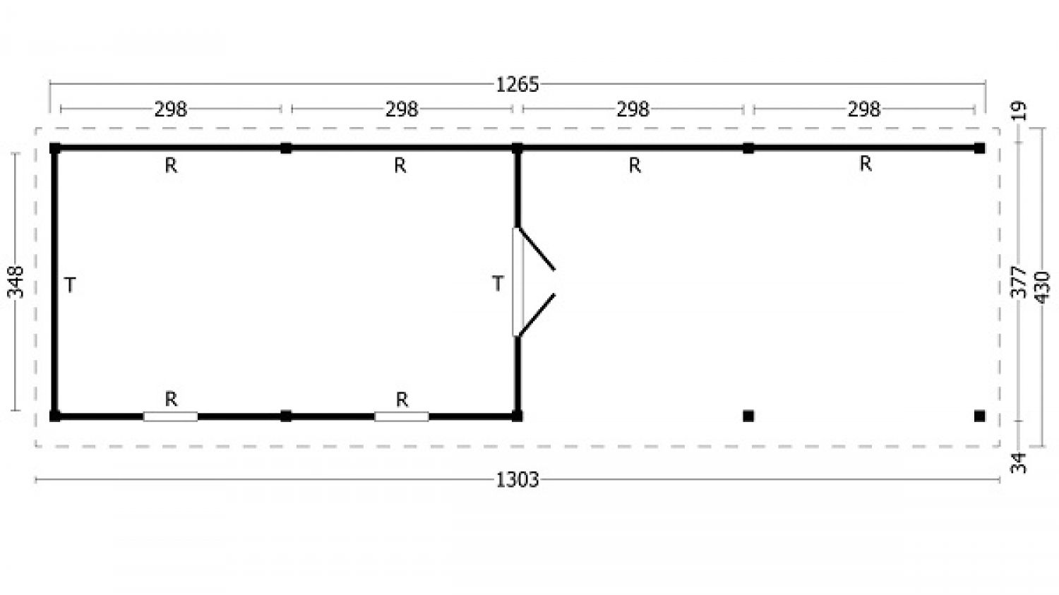 Plattegrond Overkapping Oslo XL type 11 1303x430 cm