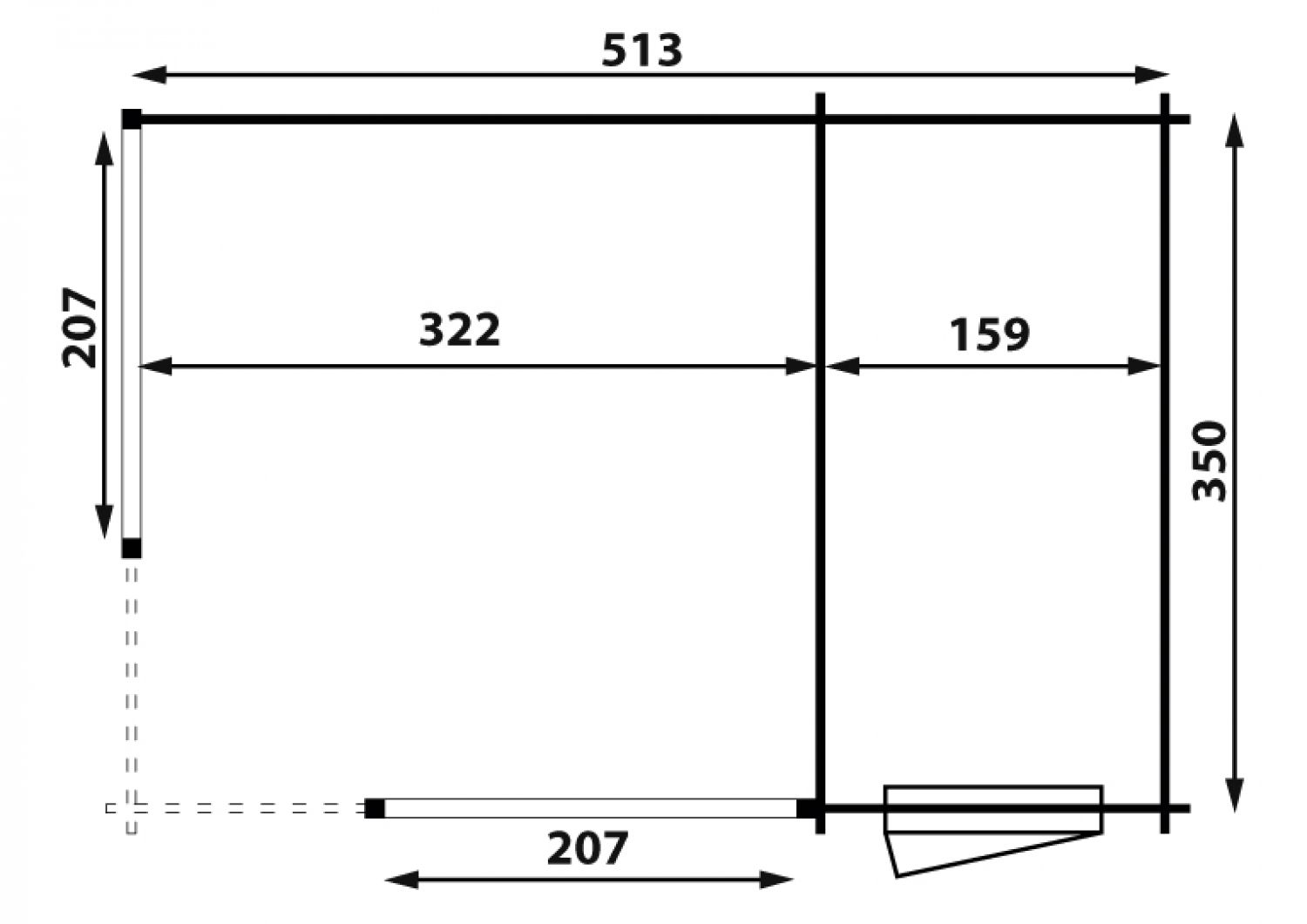 Plattegrond Hoekpaviljoen P5155 513x350 cm - Geïmpregneerd