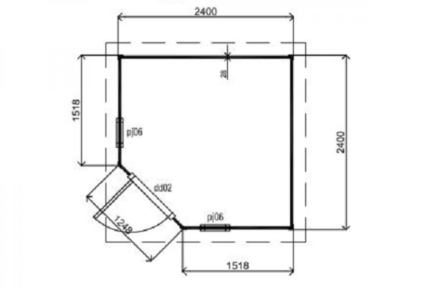 Lugarde Tuinhuis P568 240x240 cm - 28 mm - plattegrond