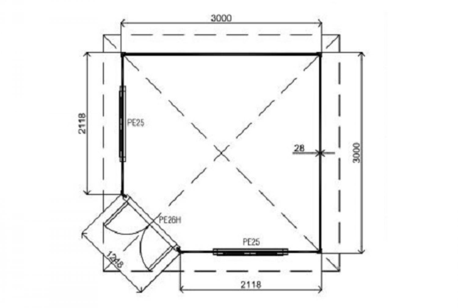 Lugarde Tuinhuis VS503 300x300 cm - 28 mm - plattegrond