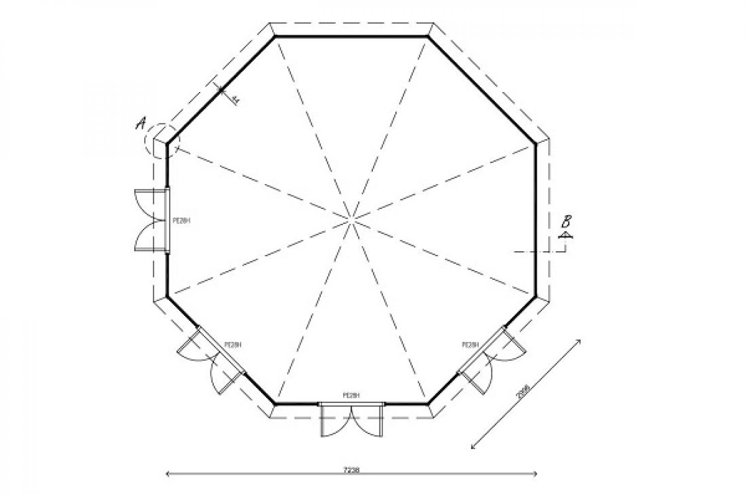 Lugarde Tuinhuis PG18 Ø730 cm - 44 mm - plattegrond