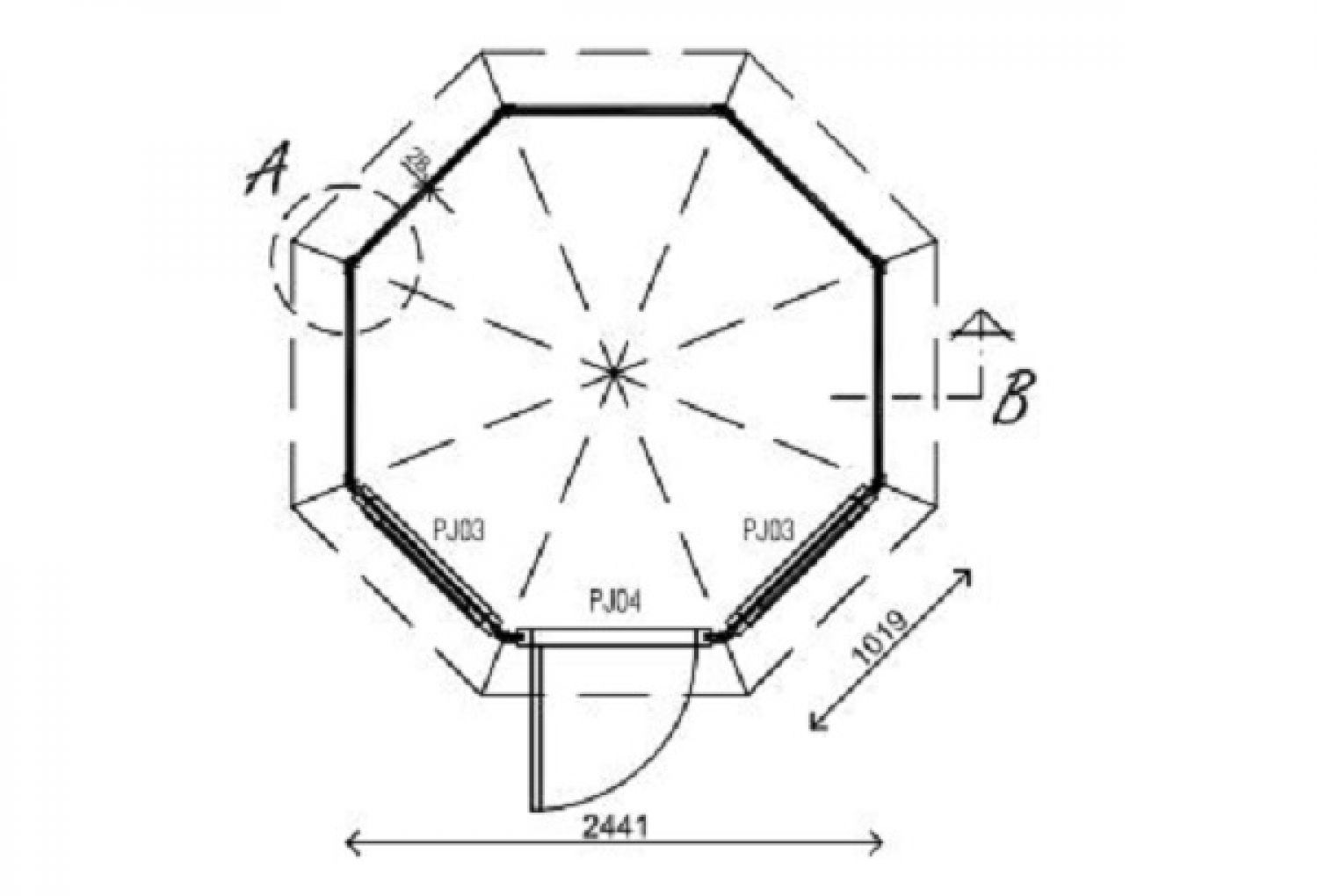 Lugarde Tuinhuis P84 Ø250 cm - 28 mm - plattegrond