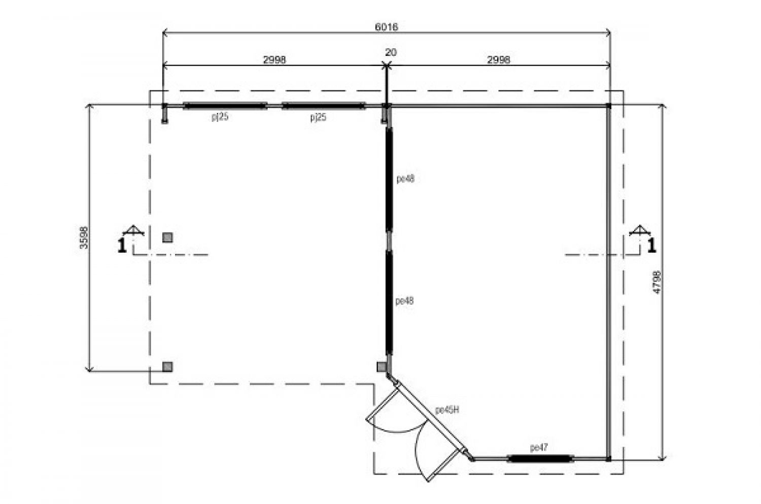 Lugarde Tuinhuis TP33b 600x480 cm - 44 mm - plattegrond