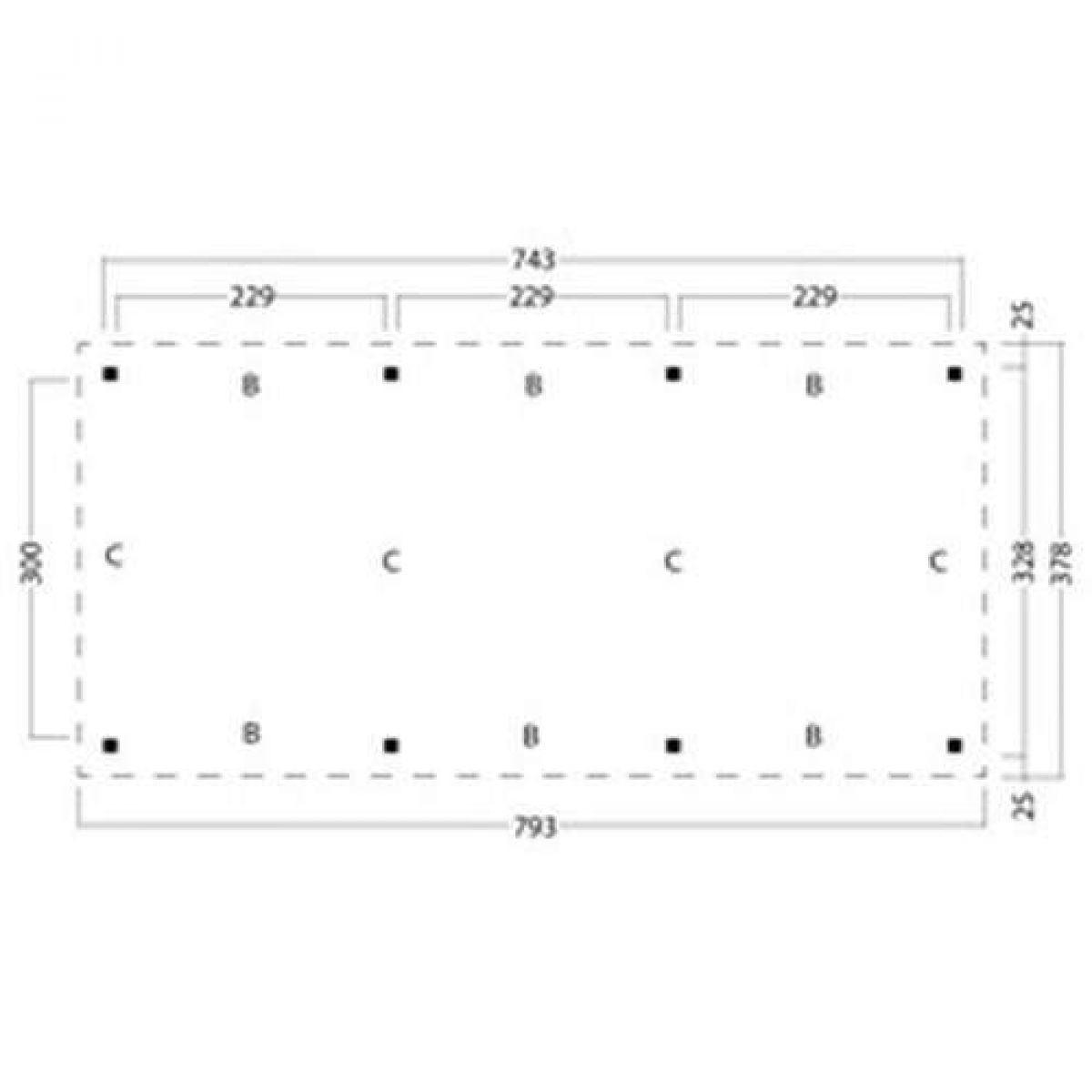 Overkapping plat dak Red Class Wood Odense type 7 XL 793x378 cm - zwarte wanden