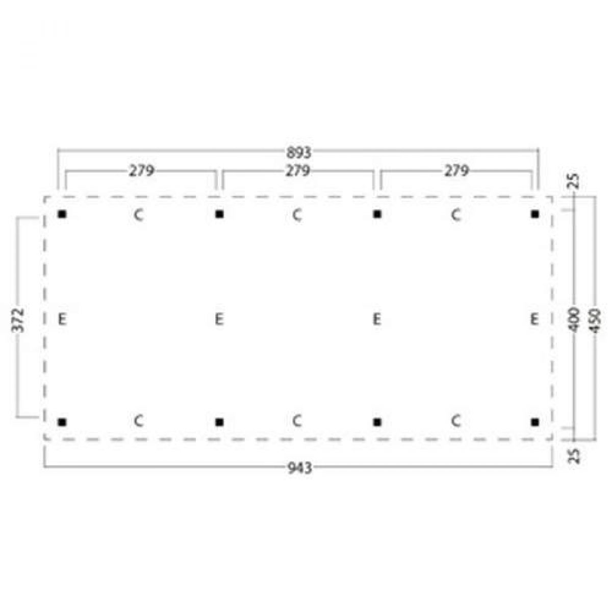 Overkapping plat dak Red Class Wood Odense type 7 XXL 943x450 cm - Zwarte wanden