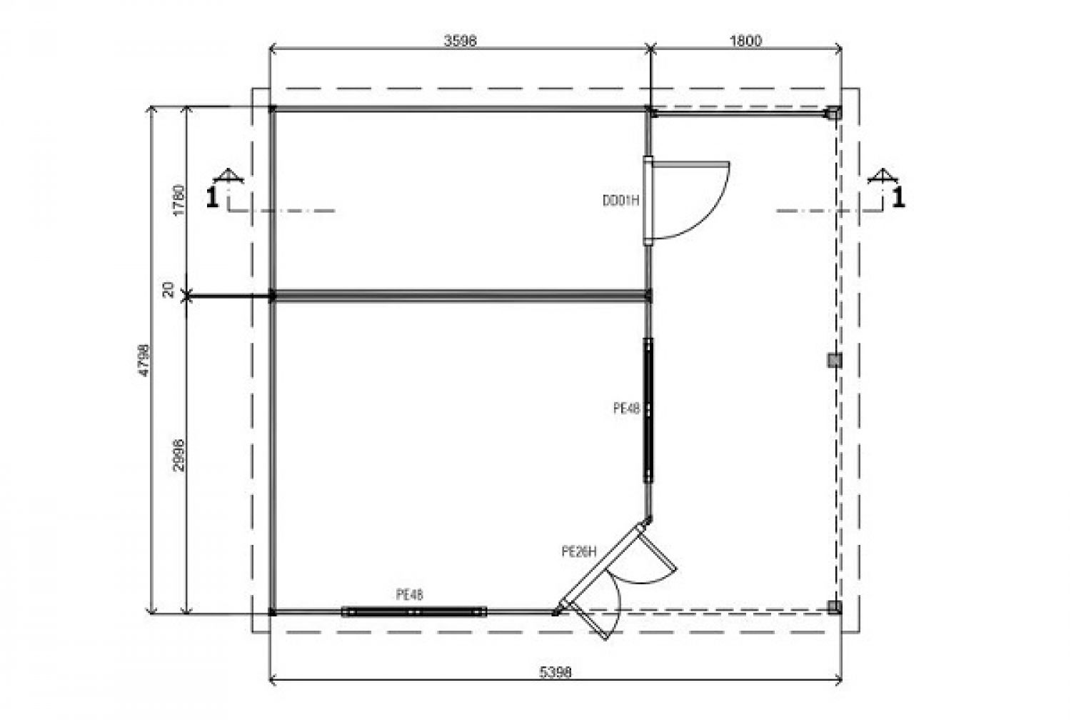 Lugarde Tuinhuis TP33o 540x480 cm - 44 mm - plattegrond