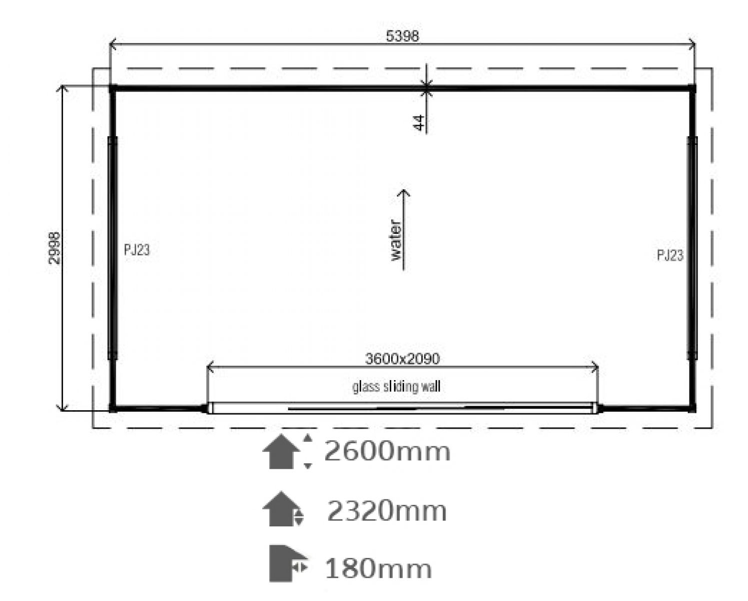 Lugarde Tuinhuis PR21 540x300 cm - 44 mm - plattegrond