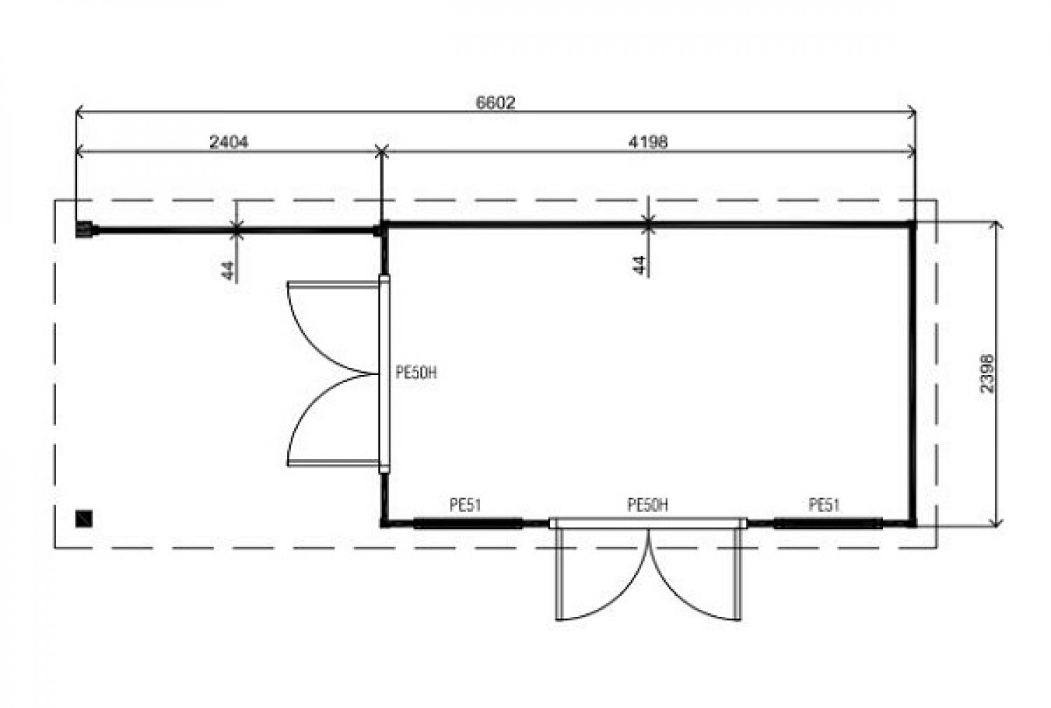 Lugarde Tuinhuis PV25 660x240 cm - 44 mm - plattegrond