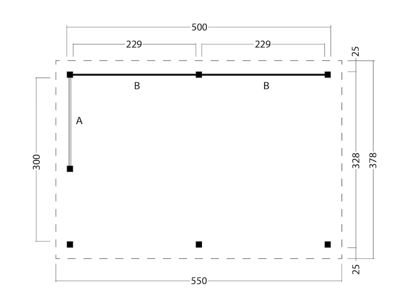 Overkapping Plat Dak Odense XL Type 2 Red Class Wood 550x378 cm - Zwarte wanden