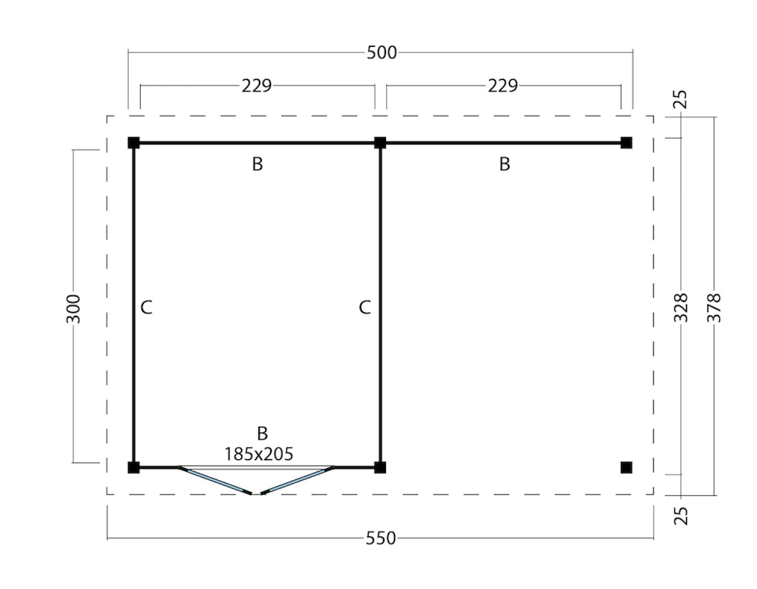 Overkapping Plat Dak Odense XL Type 3 Red Class Wood 550 x 378 - Blanke Wanden