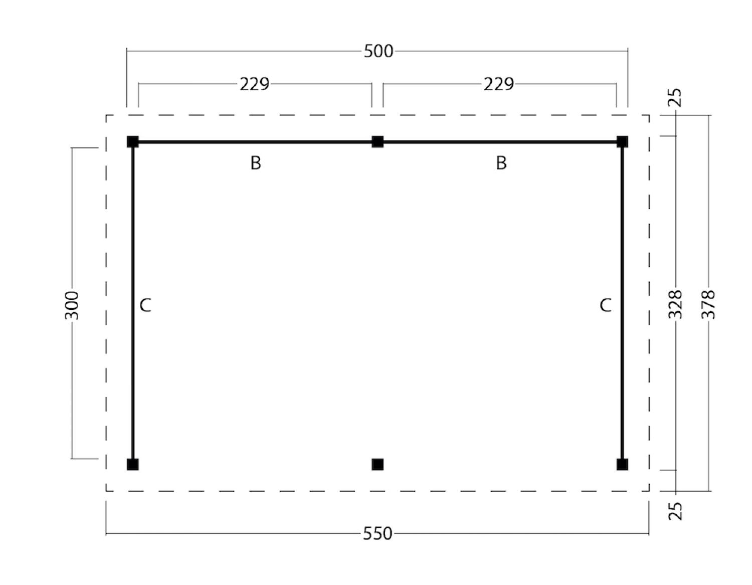 Overkapping Plat Dak Odense XL Type 4 Red Class Wood 550x378 cm - zwarte Wanden