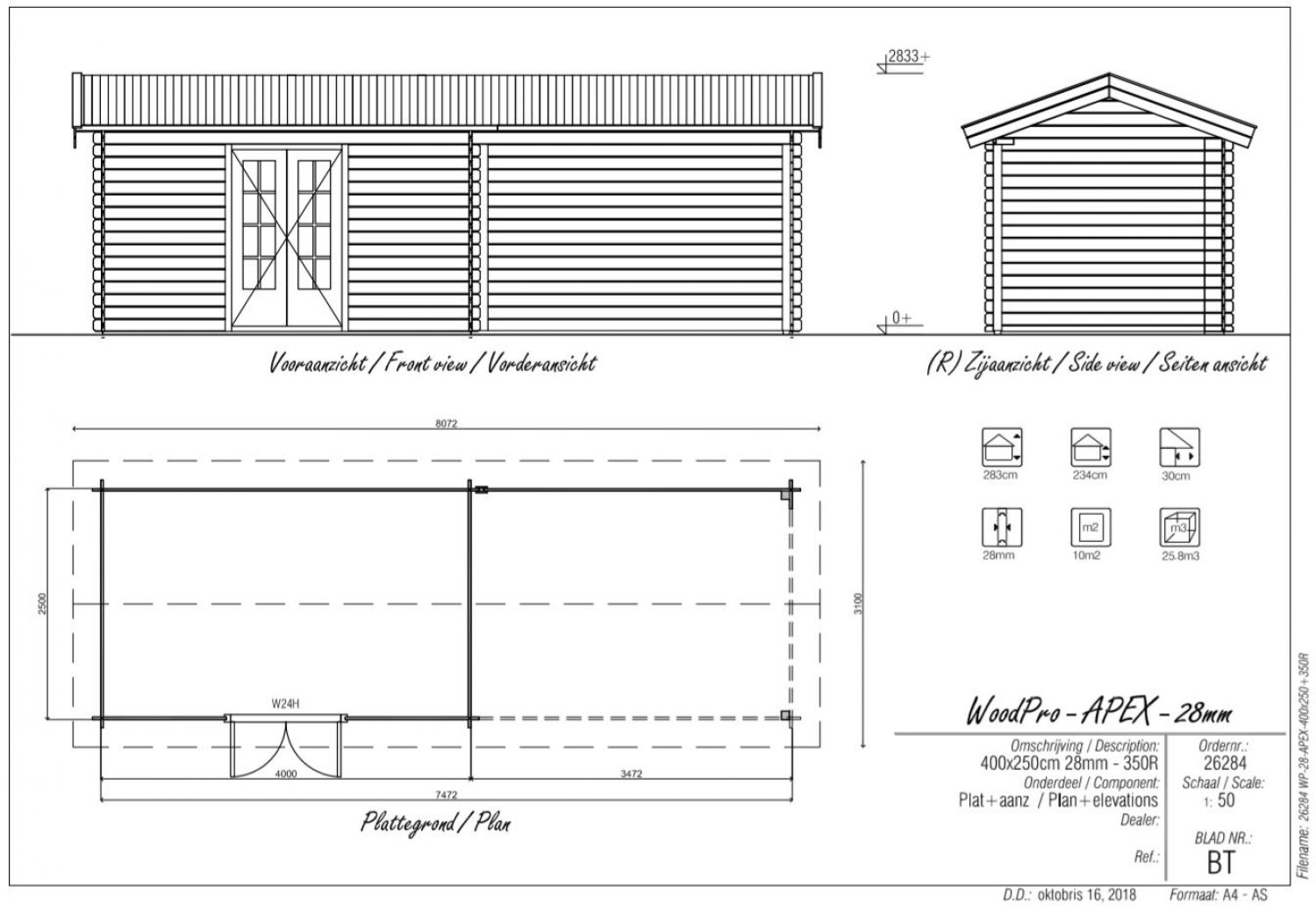 Blokhut/Tuinhuis Rohel 750x250 cm - Plattegrond