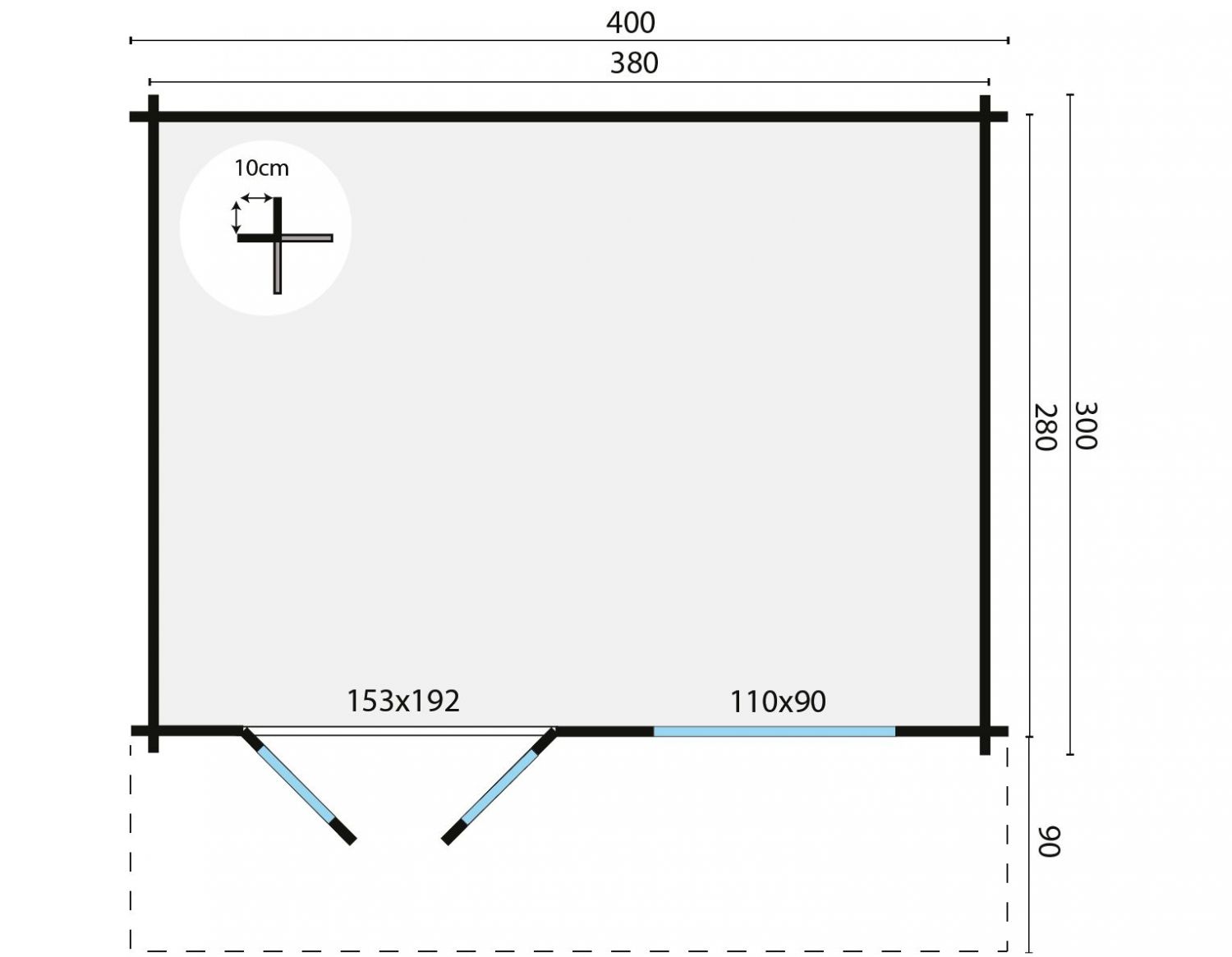 Blokhut Rorik 400x300 cm + luifel 90 cm