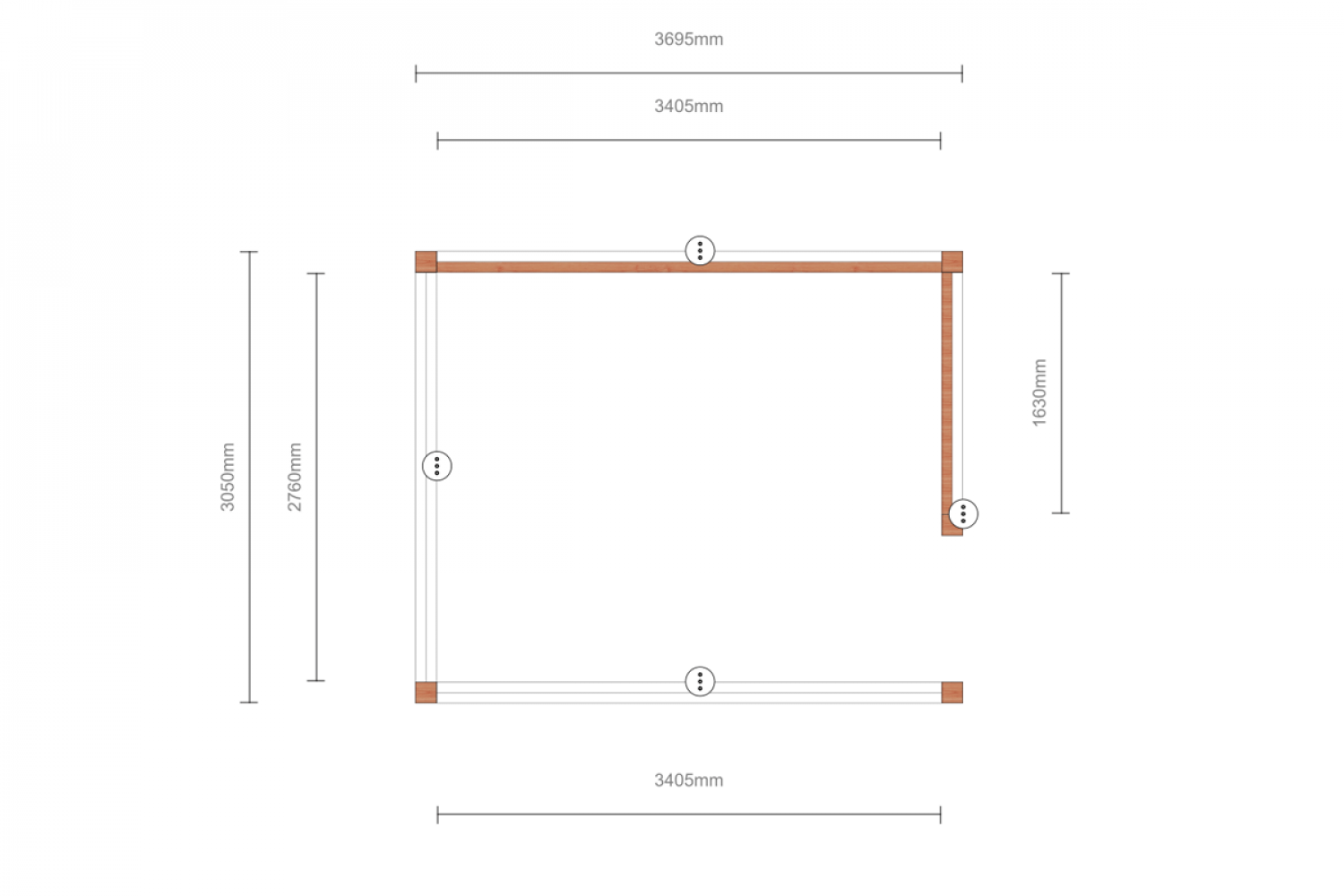 Buitenverblijf Verona 400x335 cm - Plat dak model rechts incl. toebehoren - SALE01527