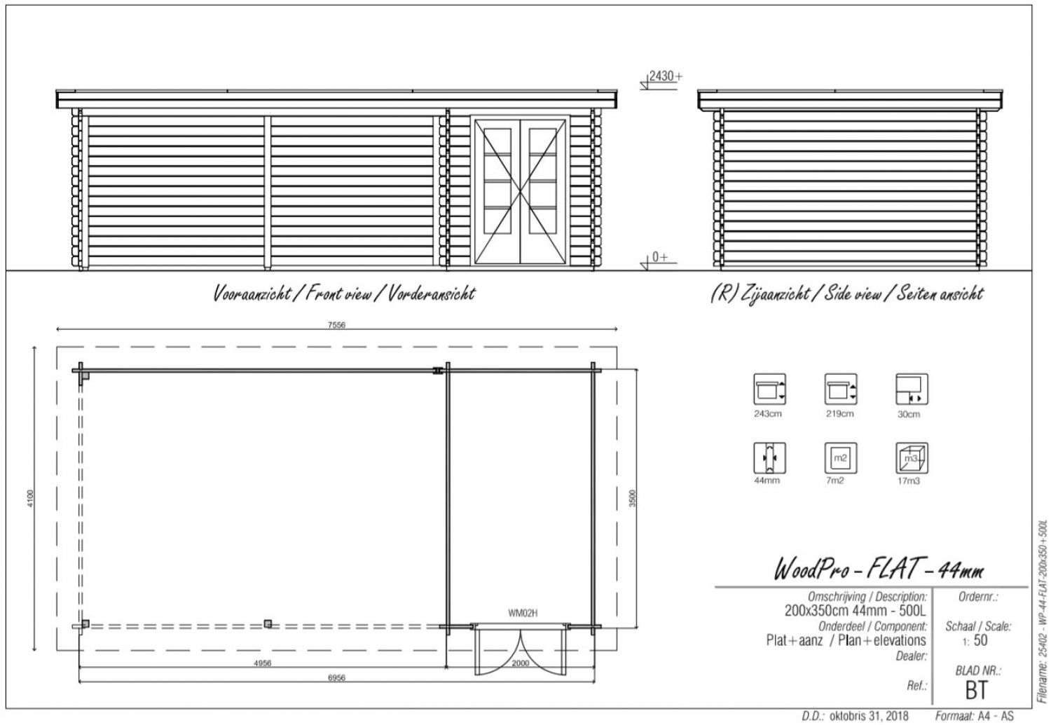 Blokhut/Tuinhuis Sibbe 700x350 cm - Plattegrond