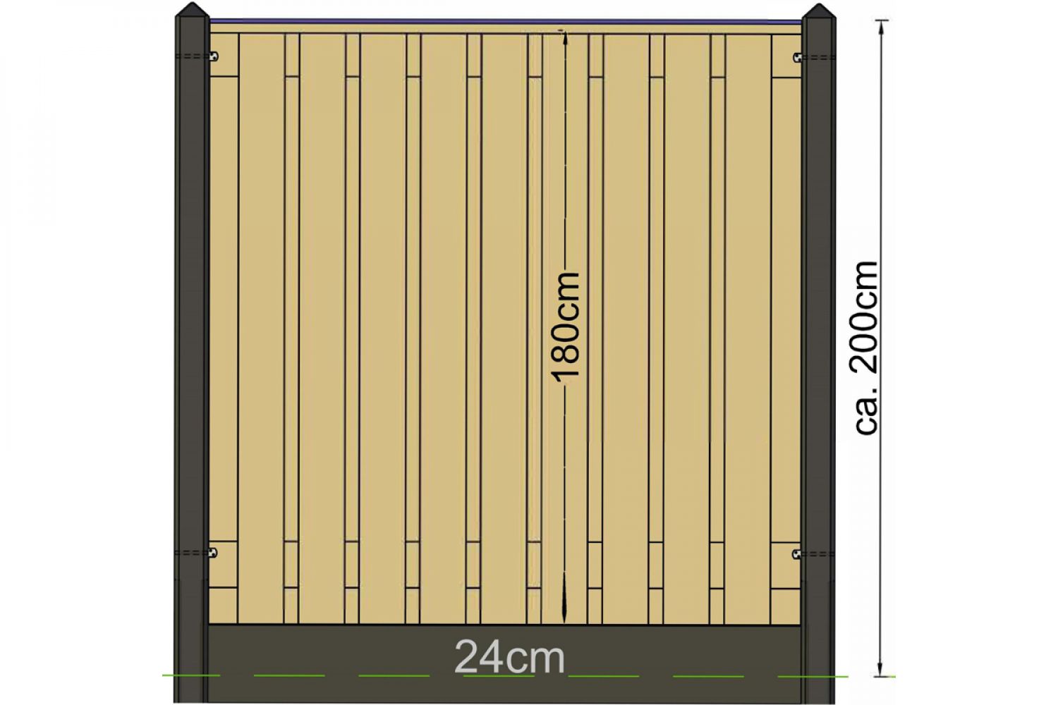 Betonpaal wit/grijs met diamantkop 10x10x278 cm met kabeldoorvoer voor schermen 180 cm hoog