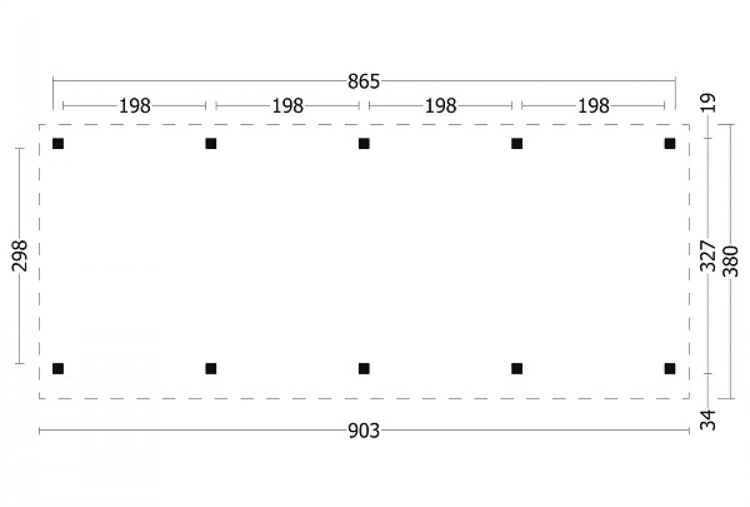 Overkapping Hamar L type 6 zwart 690x395 cm plattegrond