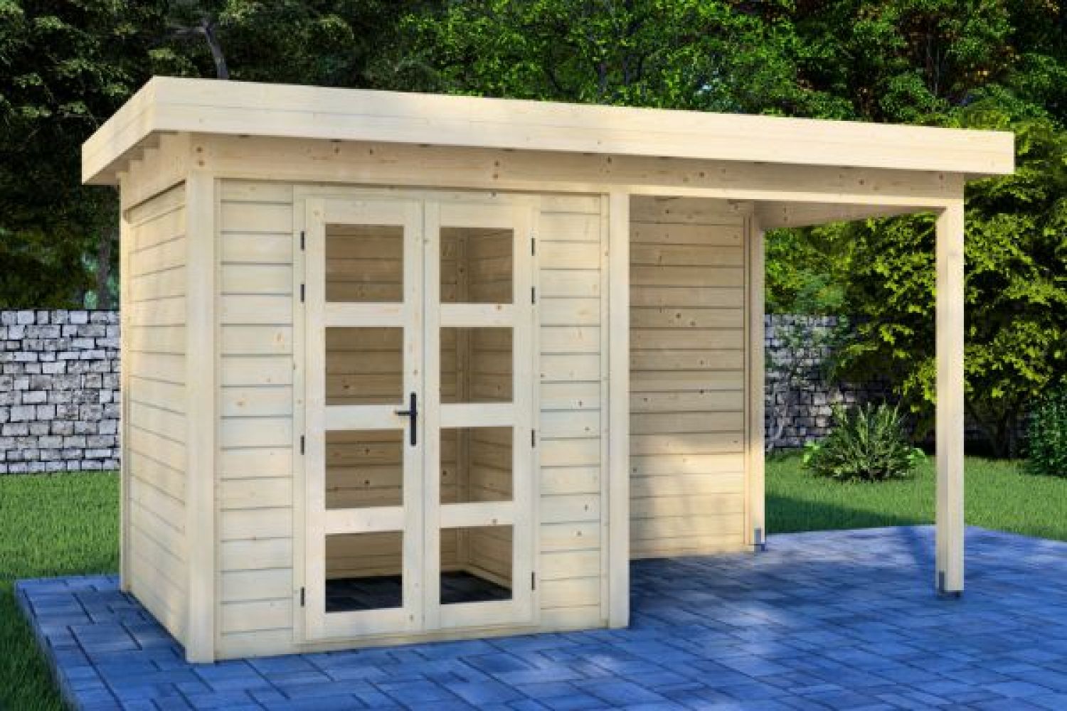 Prime Line blokhut 250x250 cm + luifel 250 cm + achterwand