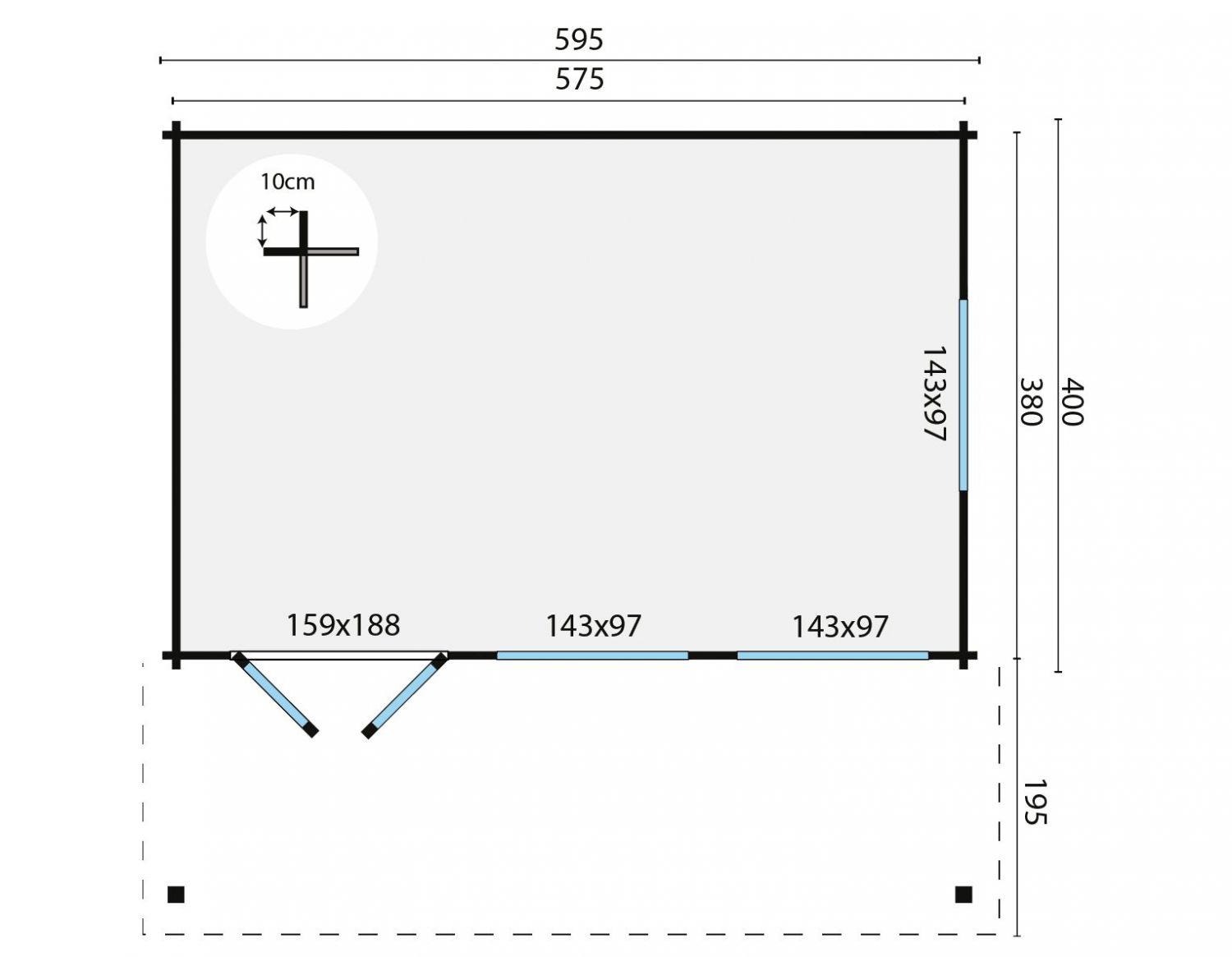 Blokhut Torsten 595x400 cm + luifel 200 cm