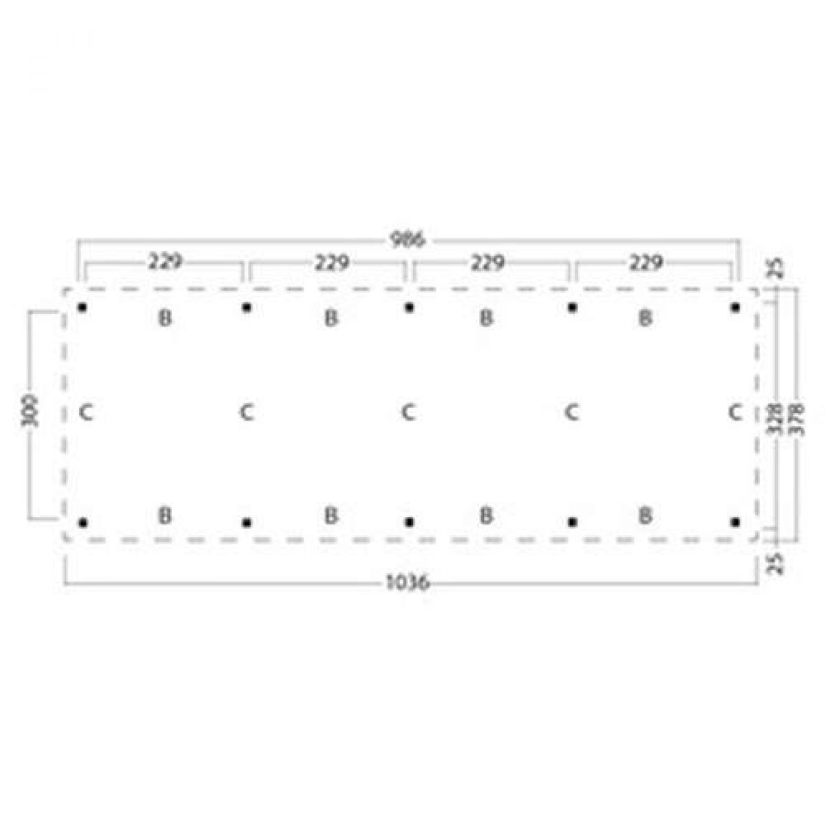 Overkapping plat dak Red Class Wood Odense type 10 XL 1036x378 cm