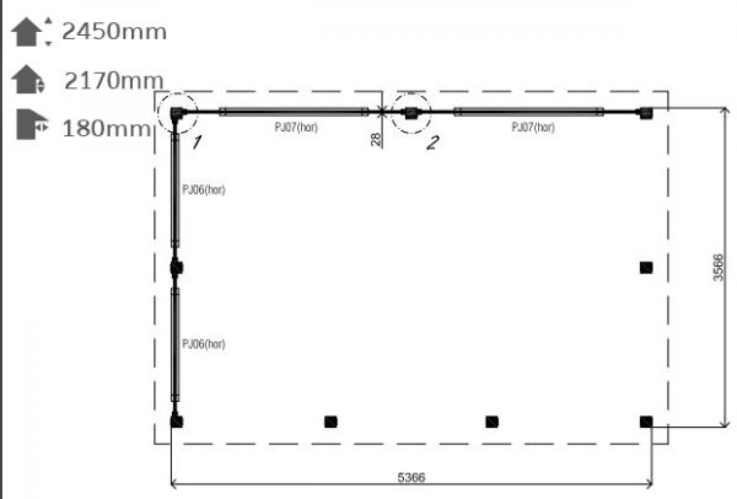 Lugarde Veranda VSV02 540x360 cm - 44 mm - plattegrond