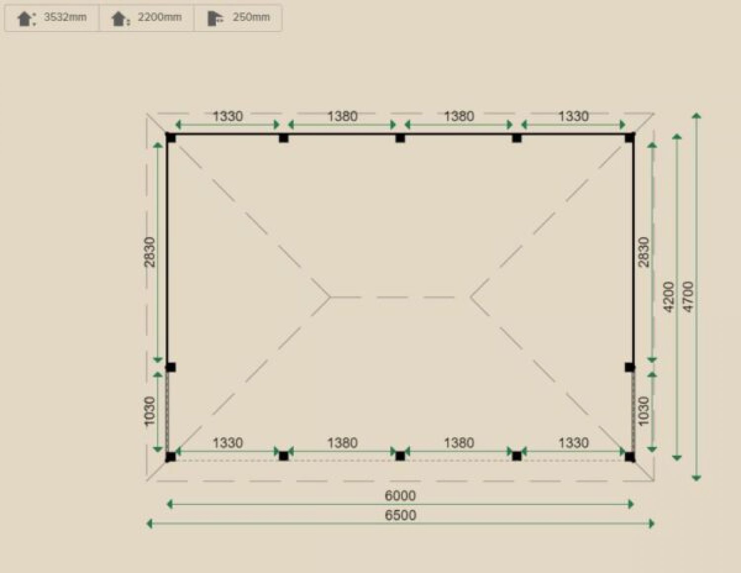 Lugarde Veranda VV19 600x420 cm - 28 mm - plattegrond