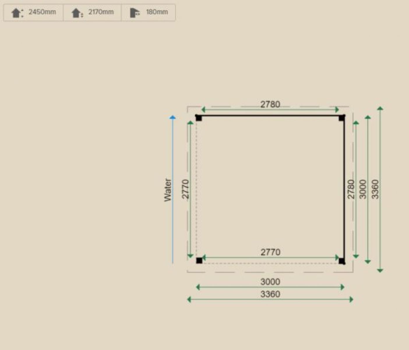 Lugarde Veranda VV2 300x300 cm - 28 mm - plattegrond