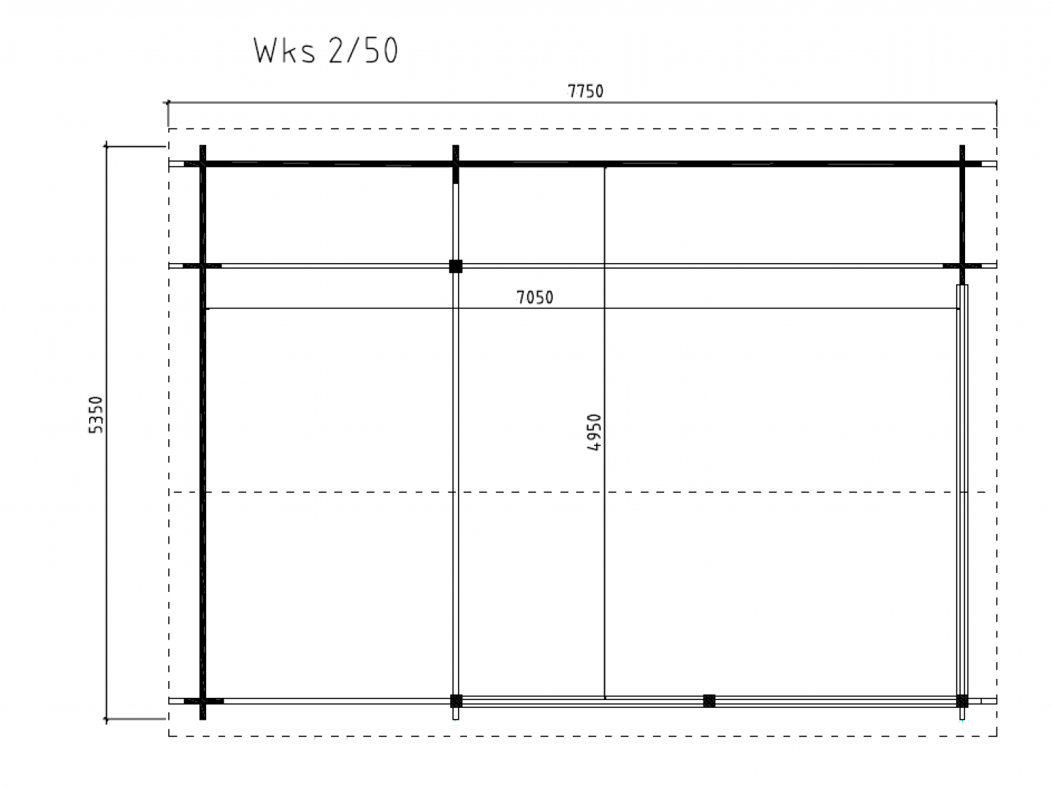 Wolfskapschuur WKS2 745x535 cm plattegrond boven