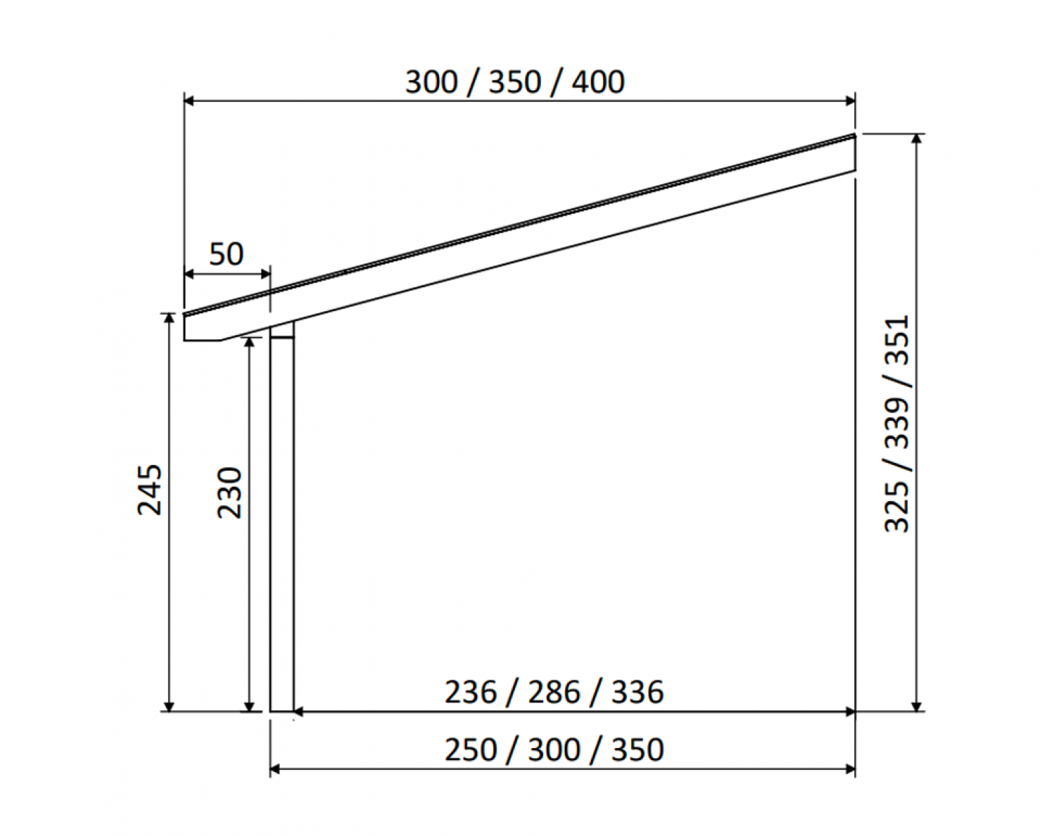 Aanbouwveranda OBLIQUE Schuin dak - 700x300 cm - Dakbeplanking