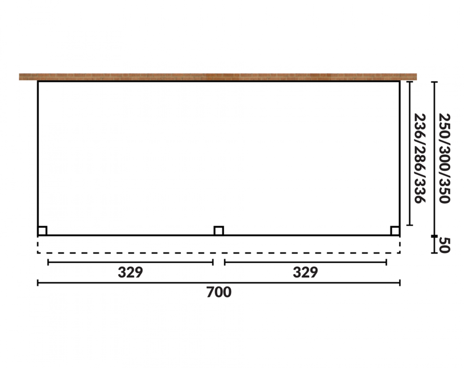 Aanbouw veranda Oblique schuin dak - 700 x 350 cm - Dakbeplanking