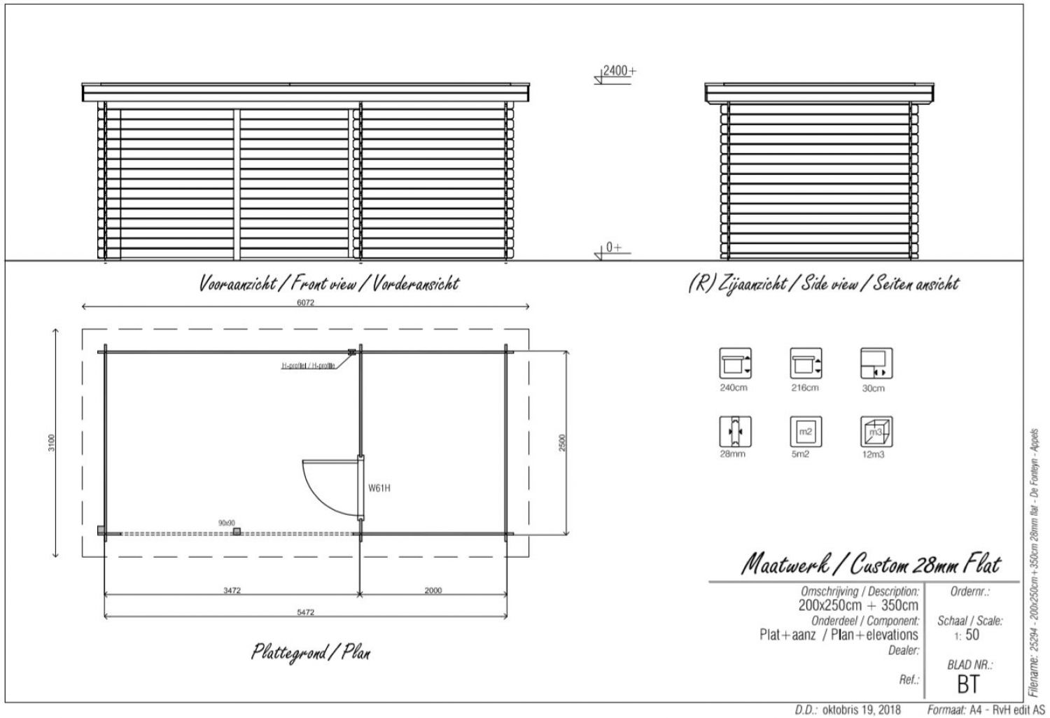 Blokhut/Tuinhuis Zoetermeer 550x250 cm plattegrond