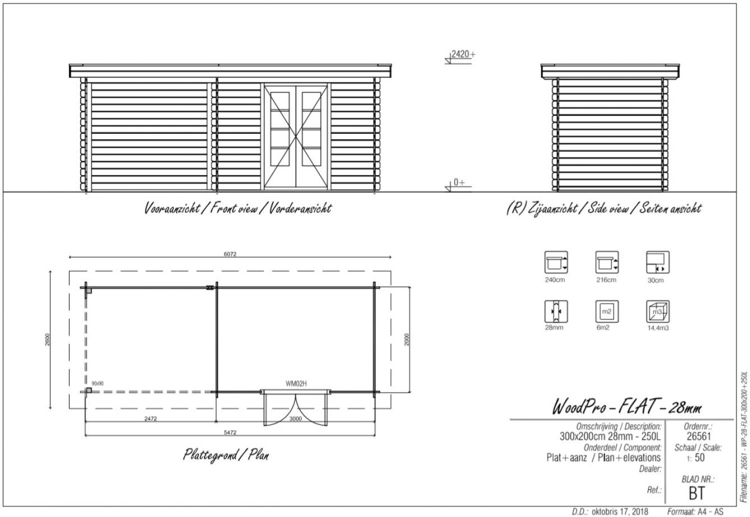 Blokhut/Tuinhuis Zwaantje 550x200 cm plattegrond