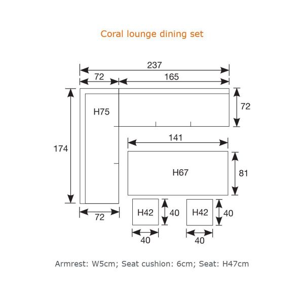 Coral lounge/dining set 5-delig Organisch grijs/donker antraciet