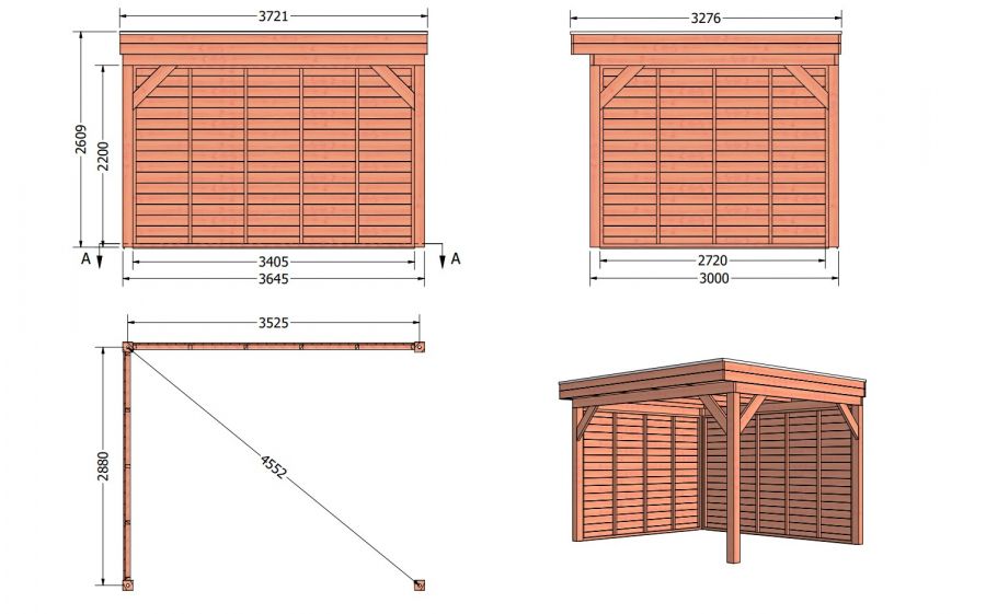 Trendhout Overkapping Traditioneel douglas 375x330x260 cm met douglas onbehandelde wanden