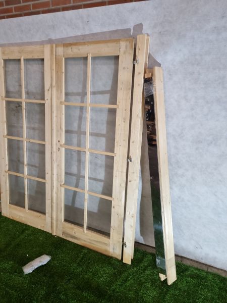 Dubbele vurenhouten deur, blank – volglas met roedeverdeling (195,5 x 166,5 cm) - SALE25067