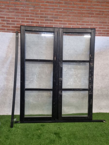Dubbele zwarte vurenhouten deur – dubbel glas, met hang- en sluitwerk (227 x 175 cm) - SALE25092