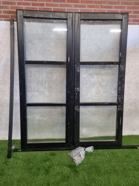 Dubbele zwarte vurenhouten deur – dubbel glas, met hang- en sluitwerk (227 x 175 cm) - SALE25092