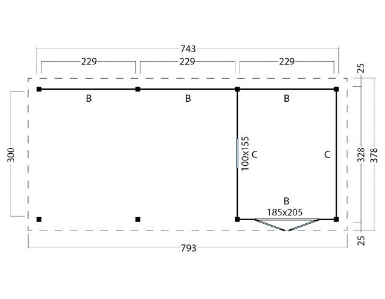 Overkapping plat dak Red Class Wood Odense type 7 XXL 943x450 cm - Blanke wanden