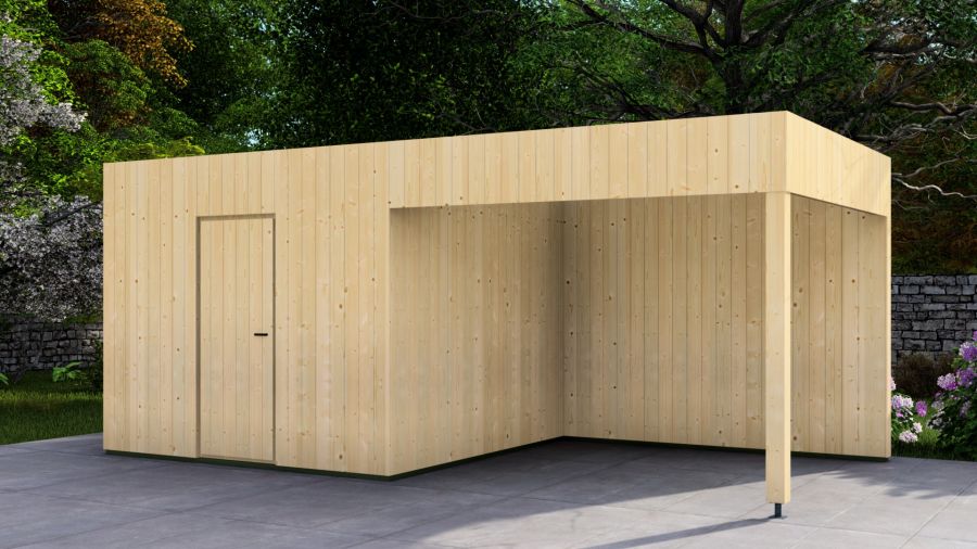 Poolhouse Trendy 300x300 cm + overkapping 400 cm - onbehandeld