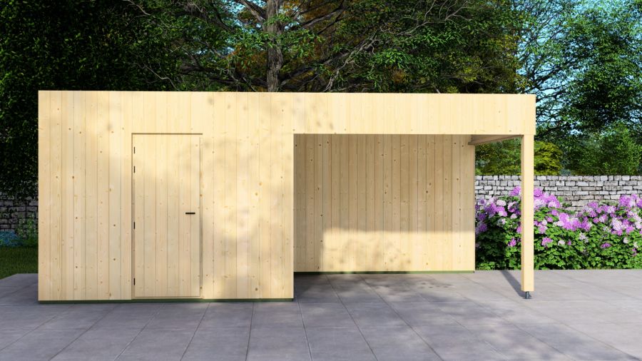 Poolhouse Trendy 300x300 cm + overkapping 400 cm - onbehandeld