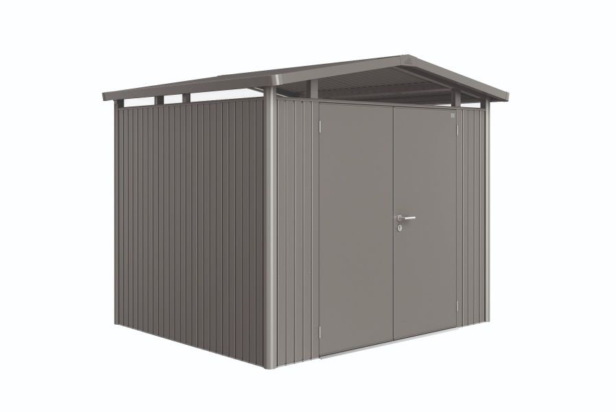 Biohort metalen tuinhuis Panorama Gr. P5 met dubbele deur 273x318 cm zilvergrijs metallic