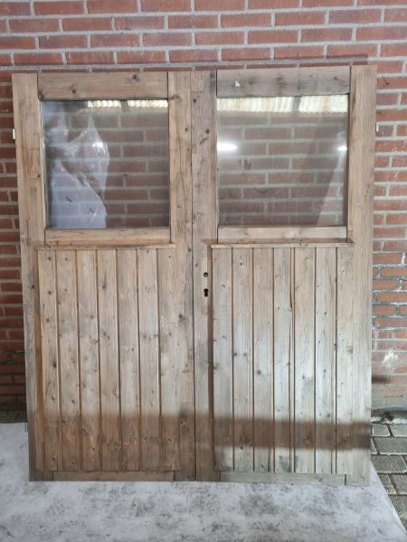 Dubbele houten deur blank 168,5 x 192,5 cm met kozijn - SALE25036