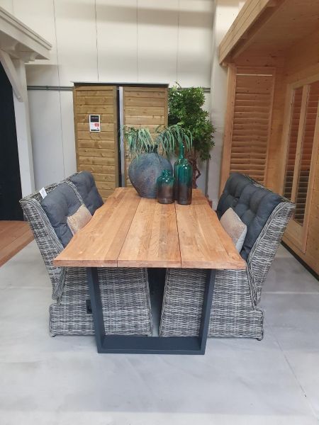 SenS-Line Vinos tuinset 4 verstelbare wicker stoelen met teakhouten tafel - Showmodel Wommelgem