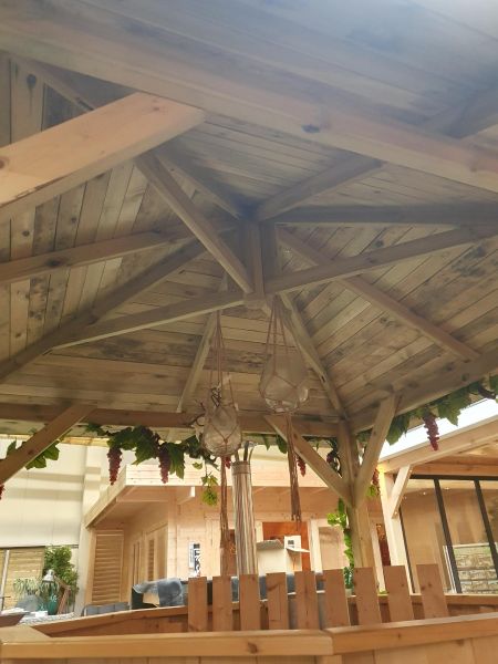 Tuindeco Tourist prieel 340x340 cm vuren groen geïmpregneerd - incl. dakshingles, afdekkap en bol - Showmodel Wommelgem